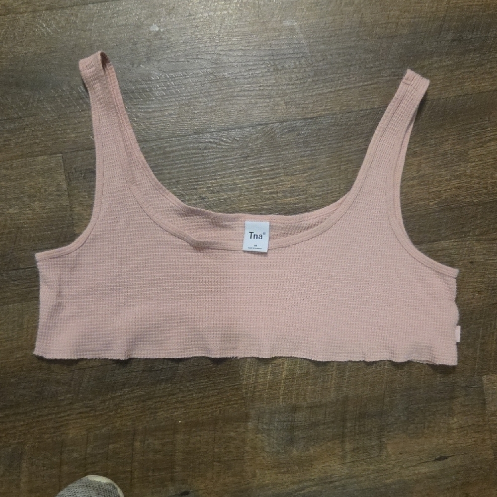 TNA Waffle-Knit Scoop Crop Tank - Blush